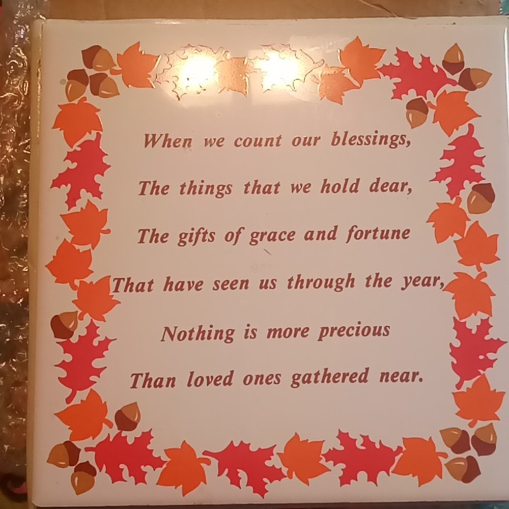 Vintage harvest home ceramic trivet